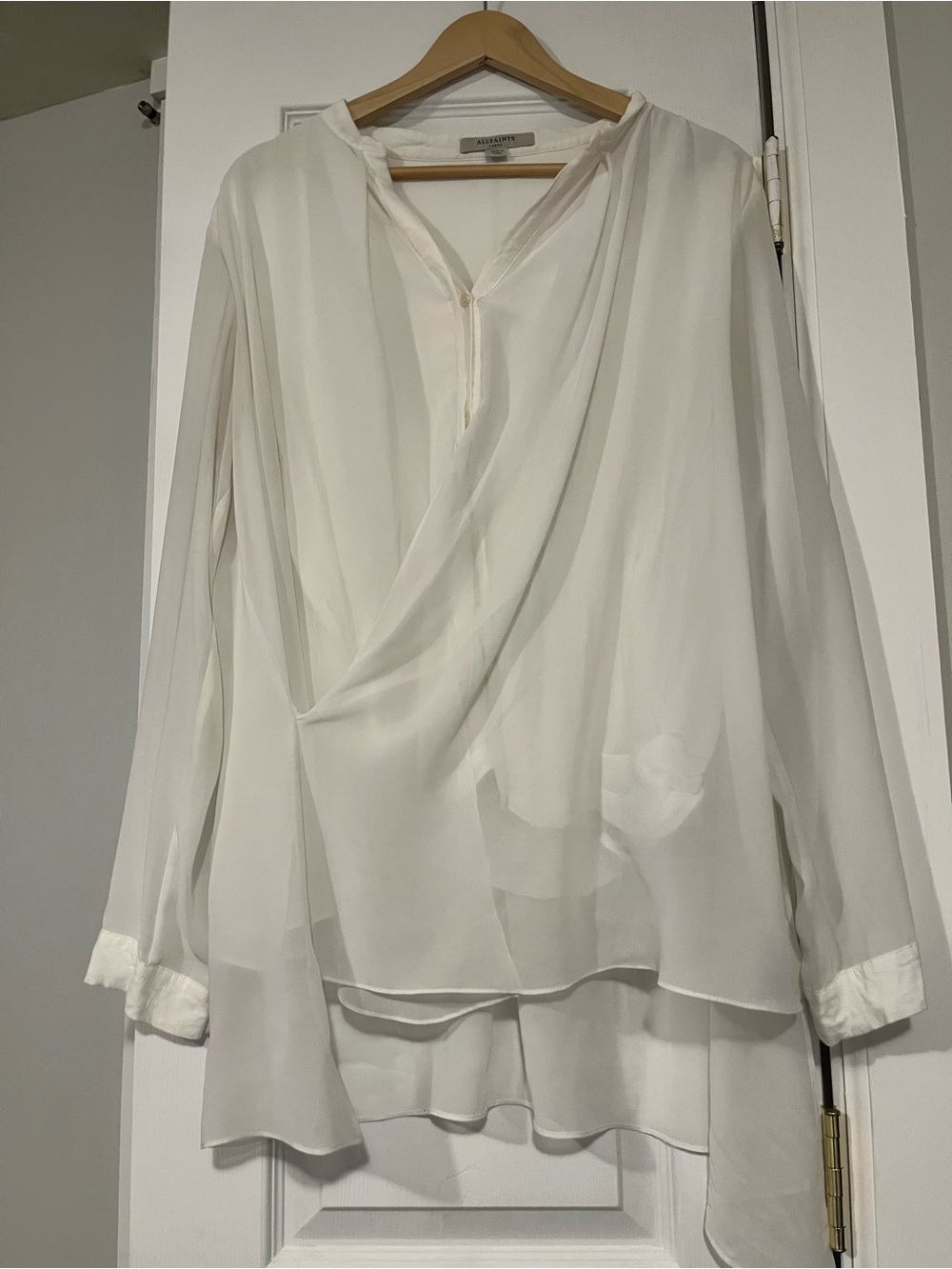All Saints Cream Draped Chiffon Blouse